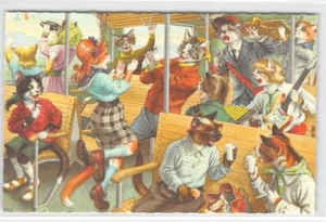 Katzen tanzen Gitarre Musik Mainzer Belgien #4967 Vintage Fantasy anthropomorph - Bild 1 von 2