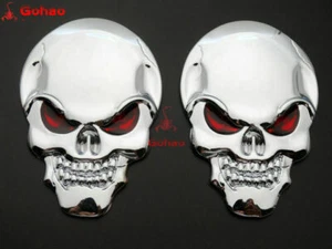 2x 8cm Metal 3D Stainless Steel Emblem Skull/Skeleton/Reaper Decal Chrome Red - Bild 1 von 5