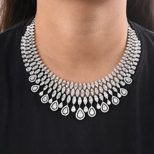 Collar de Dama de honor de oro blanco de 18 k con diamantes pavé H/SI natural de 25,40 quilates - Imagen 1 de 6