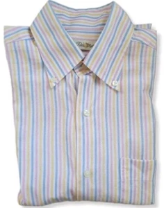 Camisa Peter Millar Abotonada Manga Larga Azul Pastel Rayas Algodón Talla M - Imagen 1 de 5