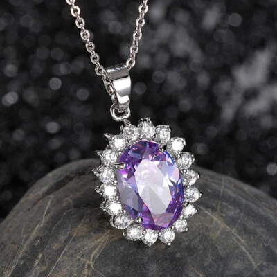 Venta de Mezcla de Colores Topacio Amatista Corte Ovalado Piedras Preciosas Mujeres Collar Colgante Púrpura Foto 1 de 4
