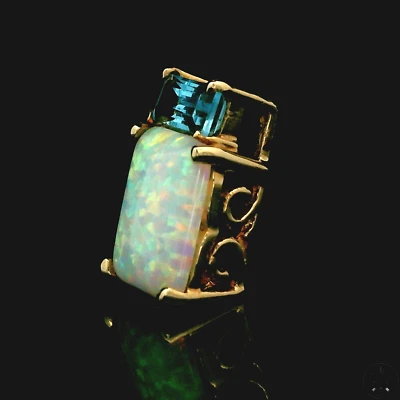 10k Yellow Gold Box Pendant with Topaz and Lab Opal - Image 1 of 4