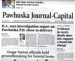 PAWHUSKA JOURNAL-CAPITAL Newspaper February 12 2025 Osage Nation Funeral Home - Picture 1 of 1