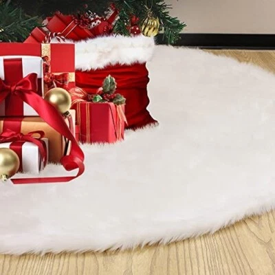 47.5 Inch White Soft Faux Fur Christmas Tree Skirt X0030ZBOKX - Image 1 of 4