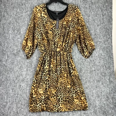 Vestido Espresso para Mujer 2X Forrado de Leopardo Cuello Redondo Fluido Club Fiesta Hasta la Rodilla Foto 1 de 4