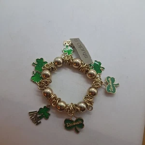 Studio S goldfarbenes und grünes Kleeblatt irisches Bettelarmband ca. 6 Zoll Saint Patrick - Bild 1 von 5