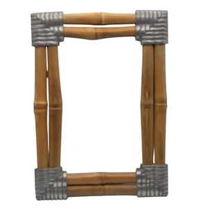 Vintage 13x18cm Natural Bamboo Picture Frame Photo Silver Tone Metal Wrapped MCM - Picture 1 of 10