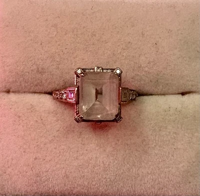 Anillo de compromiso para mujer morganita rosa y moissanita de oro rosa Foto 1 de 4