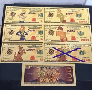 24k Gold Foil Plated Scooby-Doo Banknote Set Cartoon Collectible - Picture 1 of 7