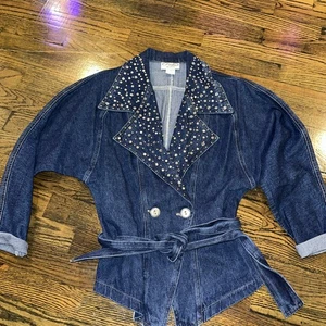 Vintage PADO California S Jeansjacke Nieten Strass verziert mit Gürtel - Bild 1 von 21