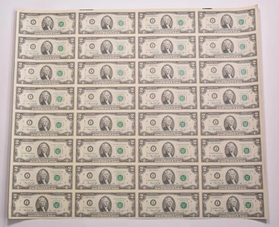 Lot (32) 1976 $2 Minneapolis MN FRN Green Seal Uncut Sheet *8161 - Image 1 of 4