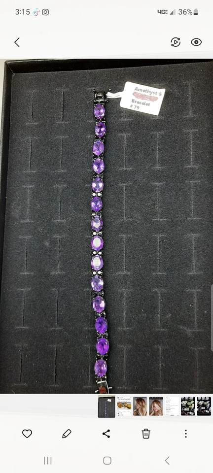 Amethyst with Spinal Black Rodium Bracelet Natural Gemstone Foto 1 de 1