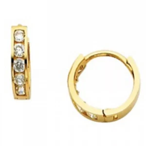 1.10 TCW Round Moissanite Huggies Hoop Earrings 14K Solid Yellow Gold - Picture 1 of 2