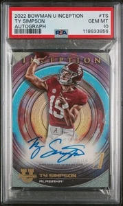 2022 Bowman University Inception Ty Simpson Alabama Rookie Auto PSA 10 - Picture 1 of 2