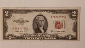 US Two Dollar Note Series 1953 B Red Seal $2 Bill About Uncirculated Condition - Picture 1 of 6