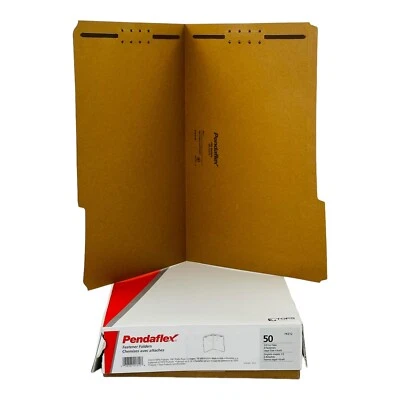 50 Carpetas Pendaflex Sujetador Legal Carpetas Kraft 1/3 Corte Pestaña 2 Sujetadores Foto 1 de 4