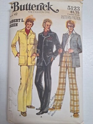 Shirt Jacket Pants Jeans Mens L 42 Butterick 5123 Sewing Pattern VTG Denim Jean - Image 1 of 4
