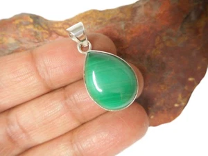 Green Teardrop MALACHITE Sterling Silver 925 Gemstone Pendant - Gift Boxed - Picture 1 of 5