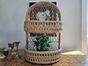 Vintage Natural Wicker Shelf, Wicker Hanging Shelf with 2 Tiers and Arched Top - Picture 1 of 10