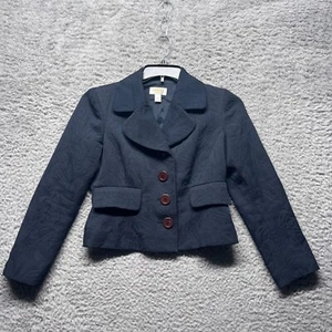 Talbots Jacket Womens Petite 4 Black Floral Embossed Pattern 3 Button Blazer - Picture 1 of 10