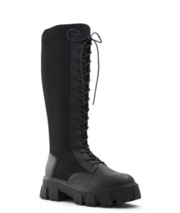 Women's Lace Up Knee High Boots Round Toe Chunky Heels Platform Shoes 5.5 - Picture 1 of 5