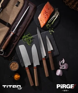 PİRGE Titan East Japanisches Messerset mit Tasche 6 TLG - Edelstahl - Holzgriff - Bild 1 von 9