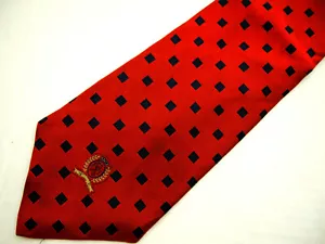 Tommy Hilfiger Mens Necktie Tie Orange Navy Blue Box Checker Emblem Silk 57" - Picture 1 of 4