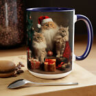 15oz Two-Tone Coffee Mugs Brown Tabby Cat Celebrating Christmas X-Mas Holiday