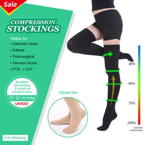 Compression Stockings 23-32 mmHg Support Relief Pain Varicose Veins Edema Socks - Picture 1 of 14
