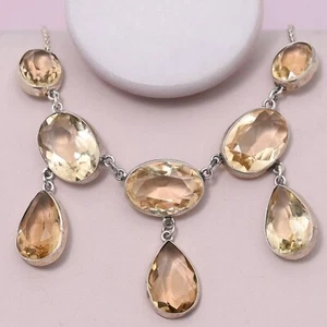 Antique Victorian Edwardian Natural Citrine Sterling Silver Bezel Set Necklace - Picture 1 of 7
