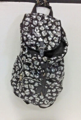 Victoria's Secret Rosa Lentejuelas Mochila Bolso Cartera Equipaje Lona Negro Plata Foto 1 de 4