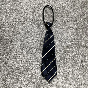 Unbranded Boys Zip Up Neck Tie Blue Shiny Yellow Angled Stripe Youth Formal  - Picture 1 of 6