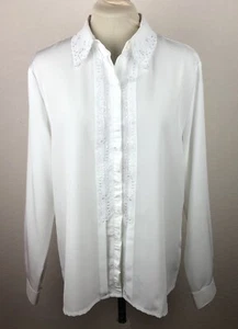 NWOT Claudia Richard Button Up Shirt Sz 14 XL White Dressy Long Slv Embroidered - Picture 1 of 9