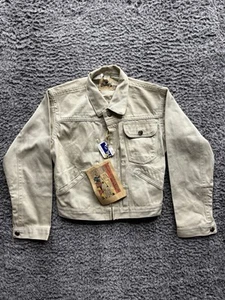 Vintage Wrangler 1950’s off white Dot Tacked Pleated Font 3 Denim Jacket Size 12 - Picture 1 of 18