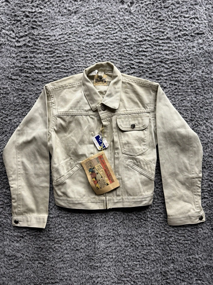 Jaqueta jeans vintage Wrangler 1950’s off white ponto plissado fonte 3 tamanho 12 - Imagem 1 de 4