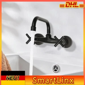 Drehbar Retro Wasserhahn Wandmontage 2-Loch Armatur Küchenarmatur Schwarz - Bild 1 von 17
