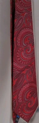 Corbata de diseñador BUGATTI 100 % seda PAISLEY FLORAL roja/dorada/plateada usada en excelente estado bonita Foto 1 de 4