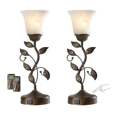  Conjunto de 2 abajures de mesa touch para quarto de fazenda, mesa de cabeceira abajures de flores vintage  - Imagem 1 de 4