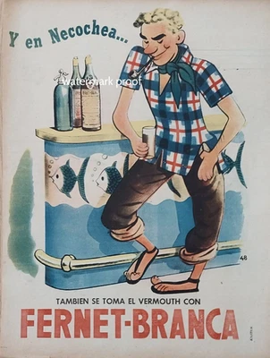Pôster vintage anos 40 Fernet Branca anúncio Argentina bartender estilo retrô legal gaúcho - Imagem 1 de 4
