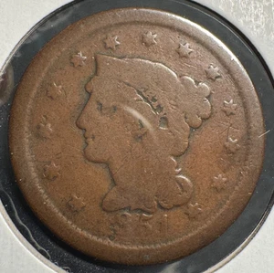 1851 1 LARGE CENT PENNY BRAIDED HAIR! - Bild 1 von 3