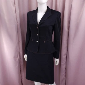 Tahari Women's Black Cotton Blend Long Sleeve Lined Pencil Skirt Suit Set 6 - Picture 1 of 10