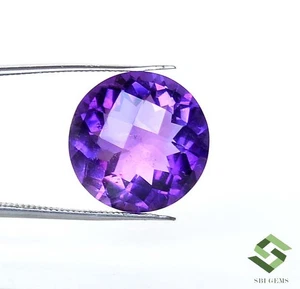 Natural Amethyst Round Checker Cut 16 mm 11.90 Cts Top Purple Loose Gemstones - Picture 1 of 6