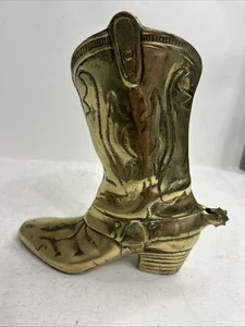 Vintage Solid Brass Cowboy Boot Figurine – Made in Korea, Lacquered  - Picture 1 of 8