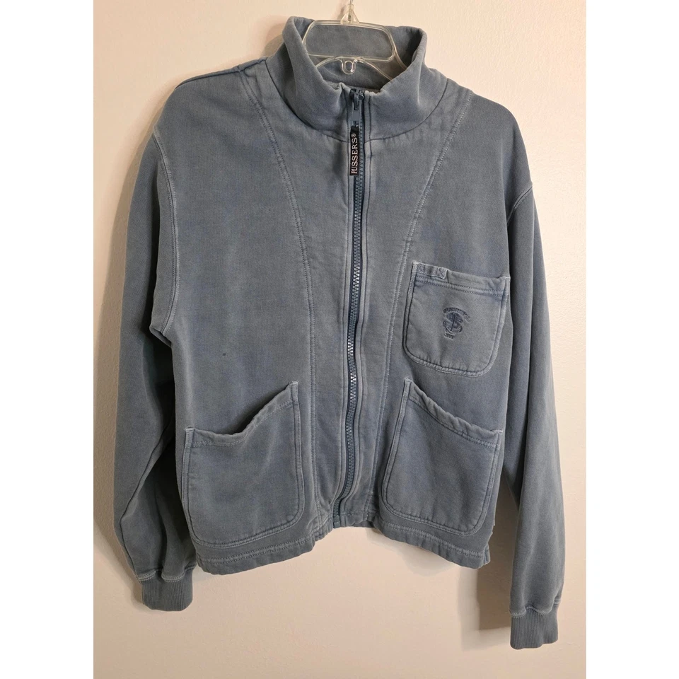 Suéter de vela Pusser's zíper completo azul cinza masculino tamanho P - Imagem 1 de 4