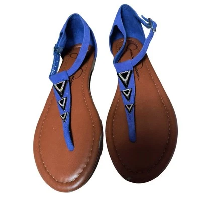Jessica Simpson Sandals Women's Size 7.5 Blue Thong Leather Upper Buckle Flats - Image 1 of 4