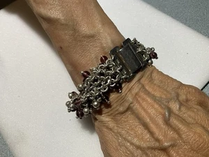 Stupendo Bracciale Vintage Ametista e Perline Argento Sterling 8" Statement 112gr - Foto 1 di 11