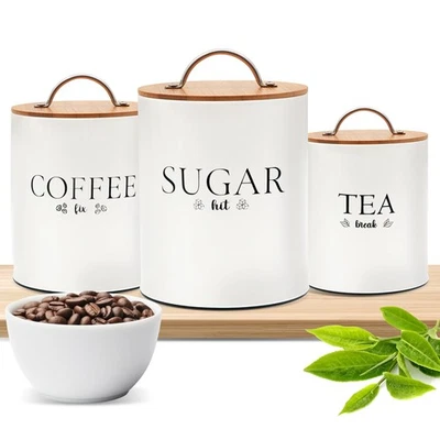 Набор канистр для чая кофе сахара — герметичные канистры из 3 предметов для кухни Counte... - Изображение 1 из 4