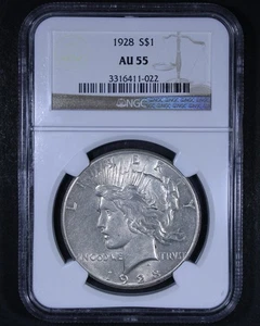 1928 Peace Dollar - $1 NGC AU55 - Nice Lustrous Key Date! - Picture 1 of 4