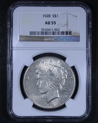 1928 Peace Dollar - $1 NGC AU55 - Nice Lustrous Key Date! - Image 1 of 4