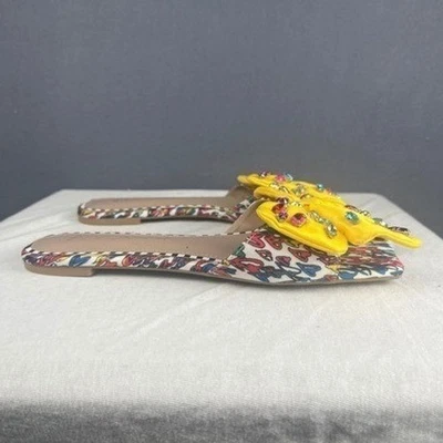 Sandalias Betsey Johnson Slides Adornadas Lazo Estampado Floral Puntera Cuadrada Talla 7M Foto 1 de 4